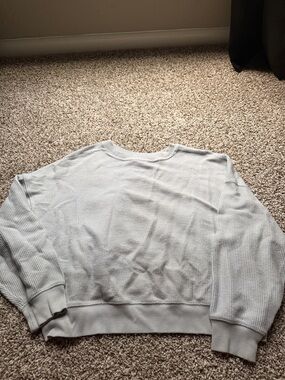 aerie Crewneck Waffle Knit Sweater in Light Gray with a hint of blue.